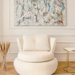 Moon Armchair - White Fabric Full Profile - Styylish