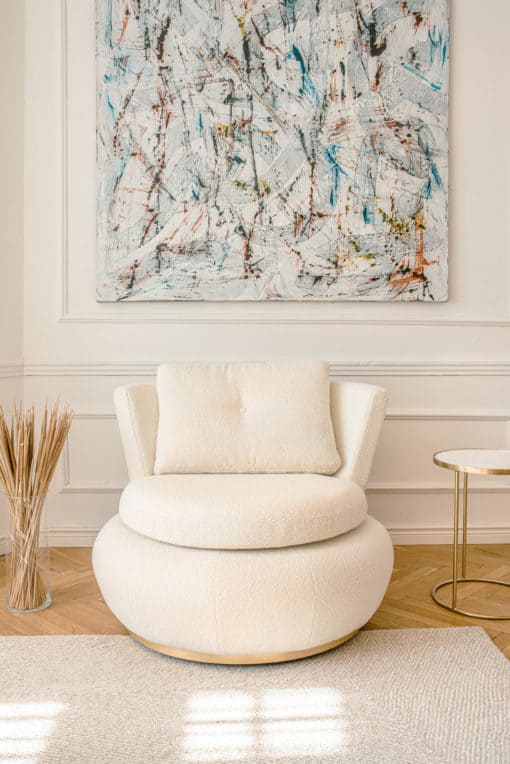 Moon Armchair - White Fabric Full Profile - Styylish