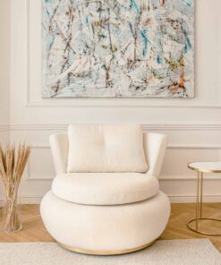 Moon Armchair - White Fabric Full Profile - Styylish