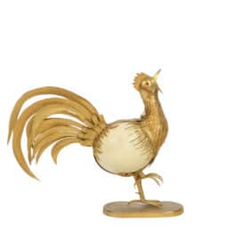 Rooster Sculpture, Ostrich Egg in Golden Brass, 1970s