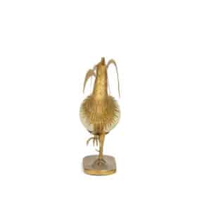 Rooster Sculpture, Ostrich Egg in Golden Brass, 1970s