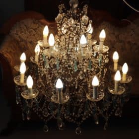 Early 20th Century Italian Bronze and Crystal Chandelier