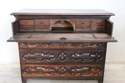 Carved Walnut Antique Commode - With Desk Open - Styylish