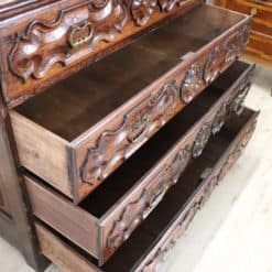 Carved Walnut Antique Commode - Drawers Open - Styylish