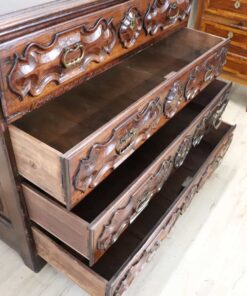 Carved Walnut Antique Commode - Drawers Open - Styylish
