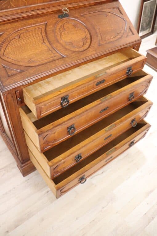 Gothic Style Solid Oak Cabinet - Drawers Open - Styylish