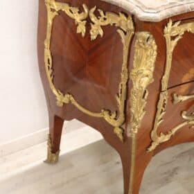 19th Century Napoleon III Inlaid Wood and Gilded Bronze Antique Chest of Drawers