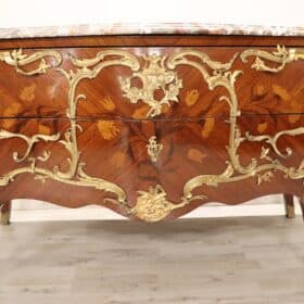 19th Century Napoleon III Inlaid Wood and Gilded Bronze Antique Chest of Drawers