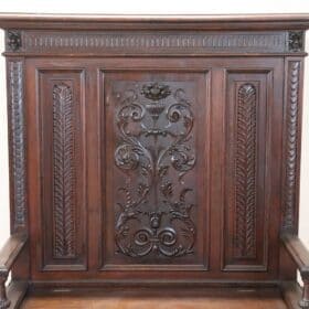 Antique 19th Century Renaissance Style Carved Walnut Bench