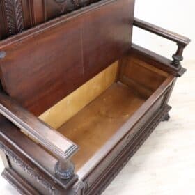 Antique 19th Century Renaissance Style Carved Walnut Bench