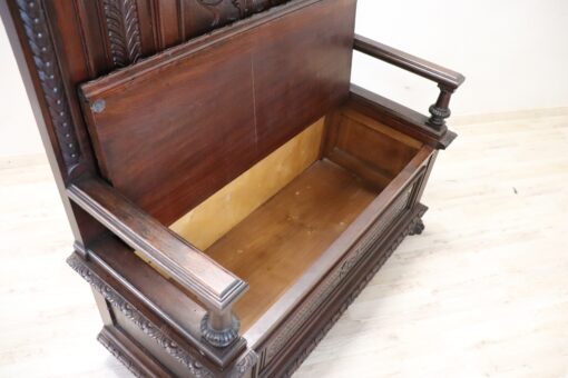 Carved Walnut Bench - Interior Compartment - Styylish