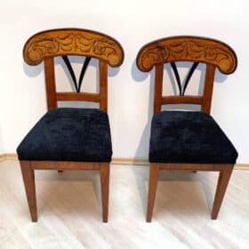 Pair of Biedermeier Shovel Chairs with Ink Painting, South Germany circa 1830