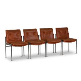 Set of Twelve Chairs in Leather and Chromed Metal, 1970s