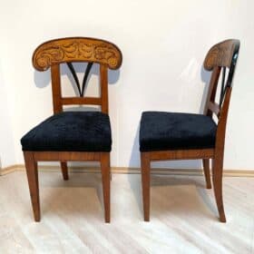 Pair of Biedermeier Shovel Chairs with Ink Painting, South Germany circa 1830