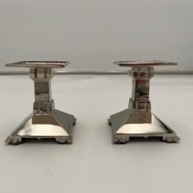 Art Deco Bronze Candlesticks, Nickel-plated, France circa 1930