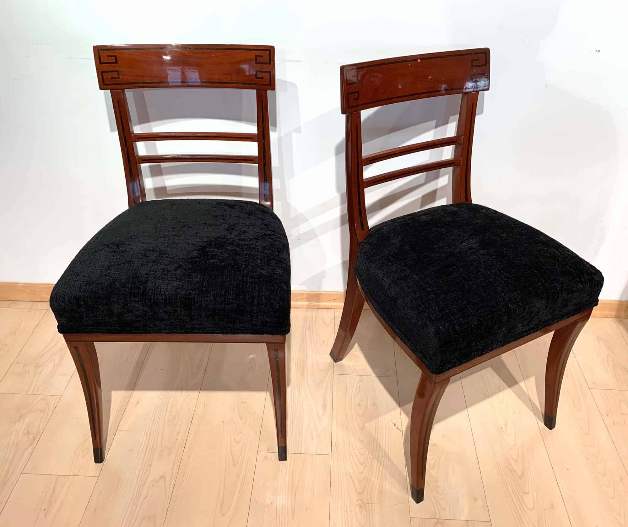Neoclassical Side Chairs, Mahogany, Ebony, Velvet, Vienna, circa 1820 - Image 4
