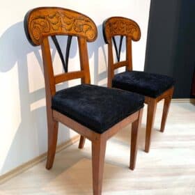 Pair of Biedermeier Shovel Chairs with Ink Painting, South Germany circa 1830