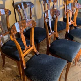 Set of Eight Walnut Biedermeier Chairs, 1820