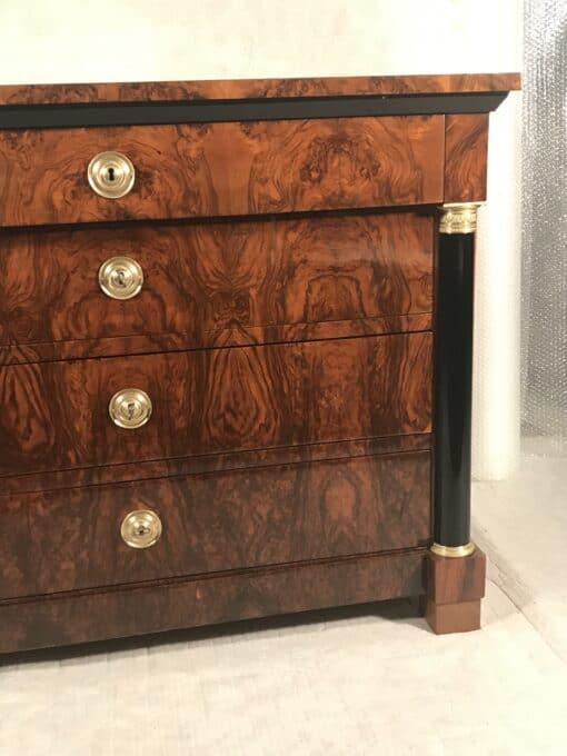 Biedermeier walnut chest of drawers- detail of the front- Styylish