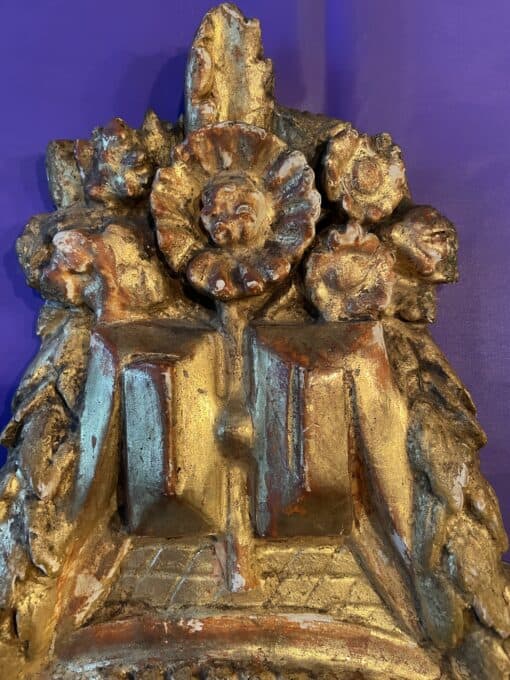 Pair of Gilt Wood Wall Sconces- detail of flower carving- Styylish