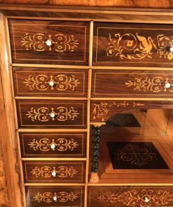 French antique secretary desk- detail view of the inside marquetry- Styylish