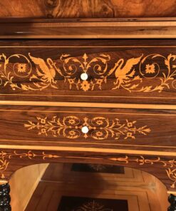French antique secretary desk- detail view of the inside marquetry on a drawer- Styylish