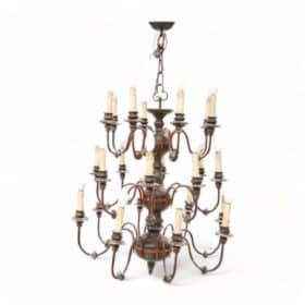 Early 20th Century Antique Chandelier in Wood and Iron, 24 Bulbs