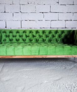 Reclaimed Wood Sofa- with green velvet fabric- Styylish