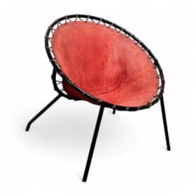 Balloon Lounge Chair by Hans Olsen, Red Suede, Metal, Denmark circa 1960