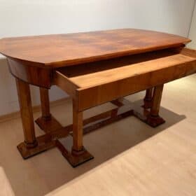 Neoclassical Biedermeier Desk, Cherry Veneer, Six Columns, Austria, circa 1830