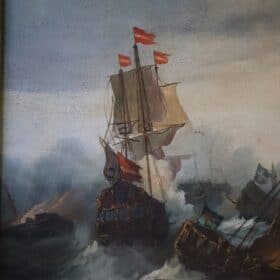 Oil Painting of Galleons in Battle, 19th century