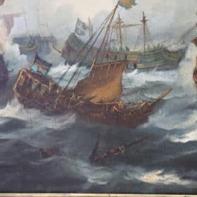 Oil Painting of Galleons in Battle, 19th century