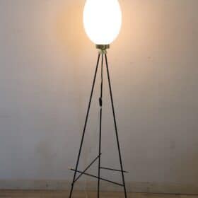 Italian Design Opaline Glass and Brass Stilnovo Style Floor Lamp, 1950s