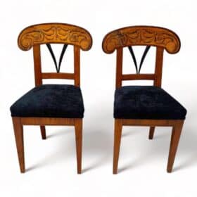 Pair of Biedermeier Shovel Chairs with Ink Painting, South Germany circa 1830