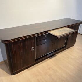 Long Art Deco Sideboard, Macassar Ebony, Maple, Chrome, France circa 1930