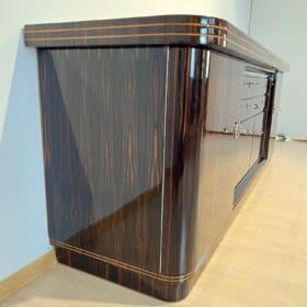 Long Art Deco Sideboard, Macassar Ebony, Maple, Chrome, France circa 1930