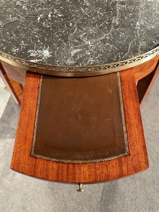 Bouillotte Table- detail of inset panel with leather- Styylish