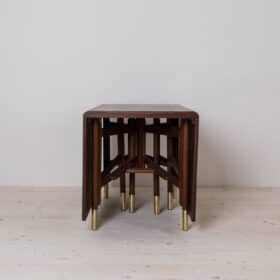 Mid-century Dining Table, Teak Wood, Brass Elements, Norway, 1950s