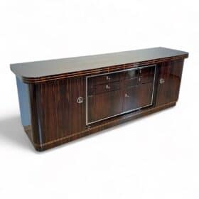 Long Art Deco Sideboard, Macassar Ebony, Maple, Chrome, France circa 1930