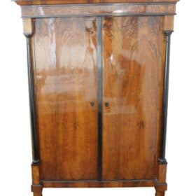 Neoclassical Early Biedermeier Armoire, Walnut Veneer and Full Columns, Austria, circa 1820