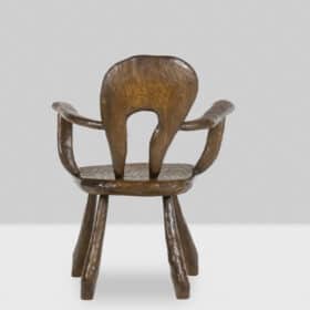 Maison Chevalier Brutalist Armchair in Gouged Wood, 1960s