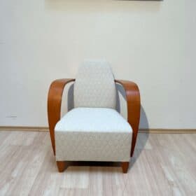 Design Arm Chair, Beech Wood, Cream-white Quilt Fabric, Spain, 1990s