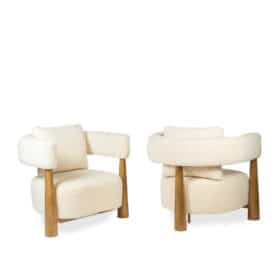 Pair of “Bean” Shaped Armchairs, Blond Beech, Contemporary Work