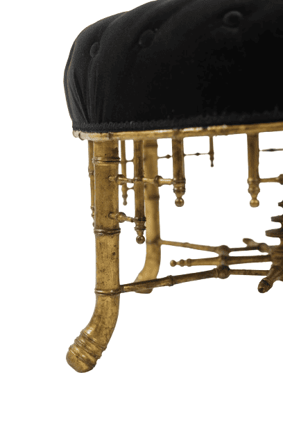 Pouf with Gilded Wood - Side View - Styylish