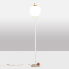 Opaline Floor Lamp, Lacquered Metal and Golden Brass, 1950s