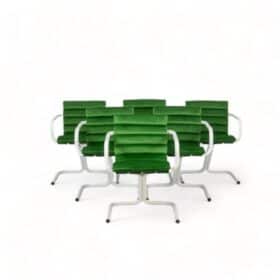 Set of 6 Danish Armchairs: Green Velvet & White Lacquer