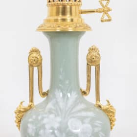 Pair of Celadon Porcelain and Gilded Bronze Lamps, Circa 1880