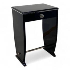 Art Deco Side Table with Drawer, Black Lacquer and Chrome, France circa 1930