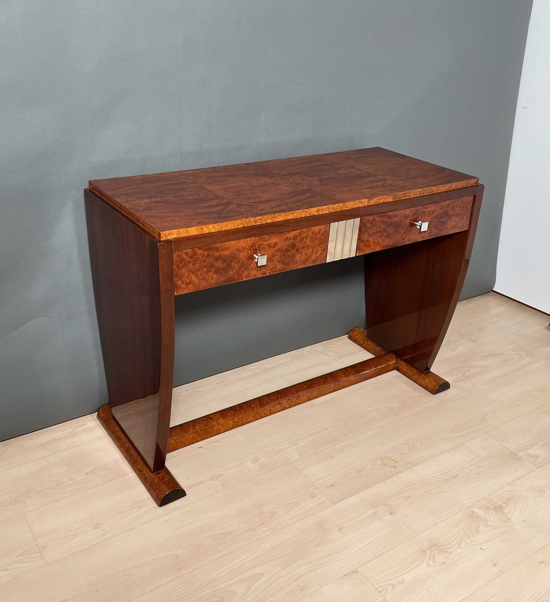 Art Deco Console Table, Thuja Roots, Birch, Silver-Plate, France circa 1925 - Image 3