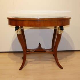 Elegant Biedermeier Center Table, Cherry Veneer, Ebonized, Gold-Leaf, Austria circa 1820